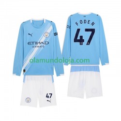 Camisola Manchester City Phil Foden 47 Criança Equipamento Primeiro 2025-2026 Manga Comprida